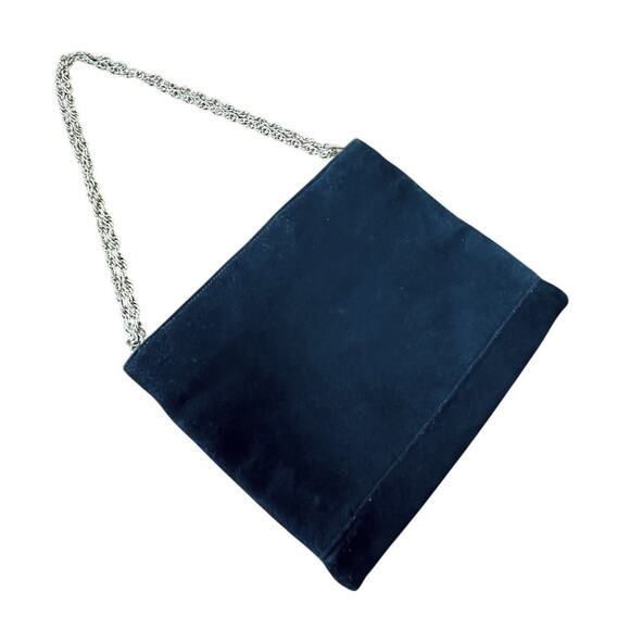 VTG Triangle NY Vintage Suede Hinged Handbag | Navy Blue | Circa 1960 | EUC - Picture 3 of 9